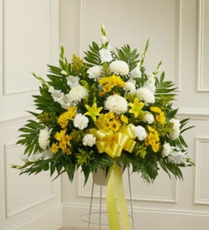 Heartfelt Sympathies Yellow Standing Basket Flower Bouquet