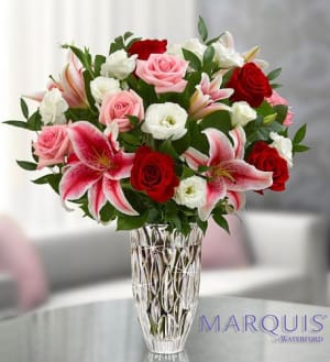 Marquis by Waterford Red Rose and Lily Bouquet Flower Bouquet