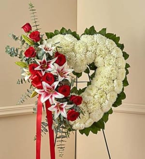 Red Rose and Lily Open Heart Standing Spray Flower Bouquet