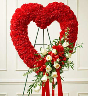 Red and White Open Heart with White Roses Flower Bouquet