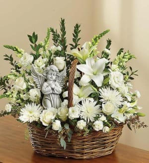 Heavenly Angel All White Basket Flower Bouquet