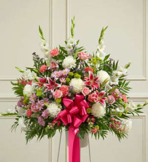 Heartfelt Sympathies Pastel Standing Basket Flower Bouquet