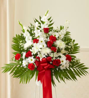 Heartfelt Sympathies Red & White Standing Basket Flower Bouquet