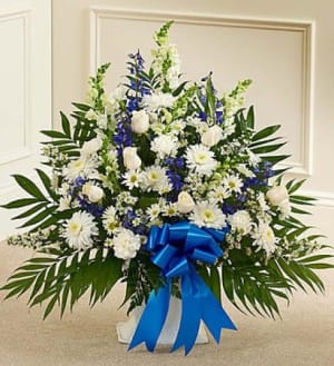 Tribute Blue & White Floor Basket Arrangement Flower Bouquet