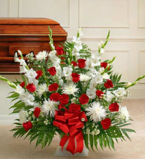 Tribute Red & White Floor Basket Arrangement Flower Bouquet