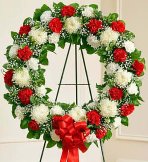 Serene Blessings Standing Wreath - Red & White Flower Bouquet