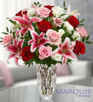 Marquis by Waterford Red Rose and Lily Bouquet Flower Bouquet