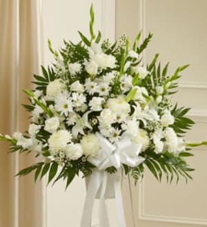 Heartfelt Sympathies White Standing Basket Flower Bouquet