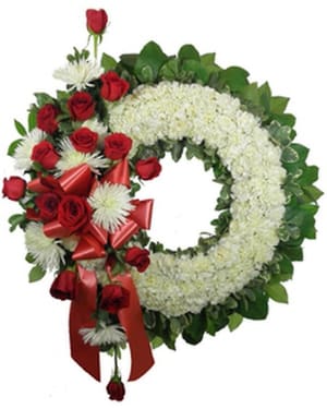 Signature Collection Wreath with Rose and Fuji Spr Flower Bouquet