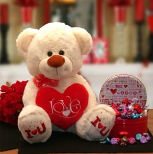 Love & Kisses Valentine Teddy Bear Gift Set Flower Bouquet