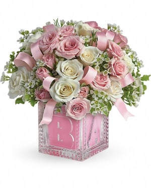 Baby's First Block - Pink Flower Bouquet