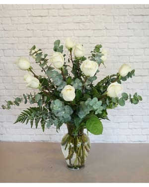 One Dozen Premium White Roses Flower Bouquet