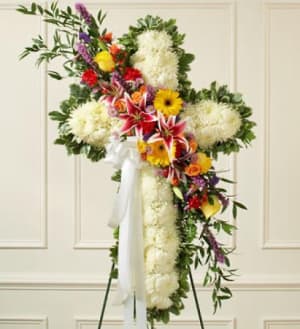 Peace and Prayers Standing Cross Flower Bouquet