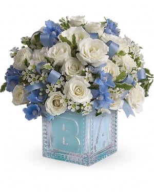 Baby's First Block - Blue Flower Bouquet
