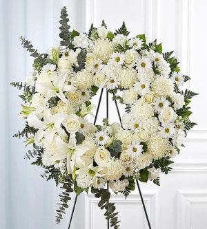 All White Funeral Wreath Flower Bouquet