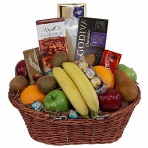 Chocolate and Fruit Basket Flower Bouquet