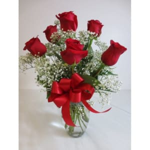 6 Red Roses Arranged Flower Bouquet