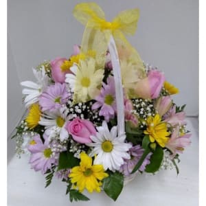 Pastel Spring Basket Flower Bouquet