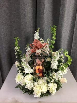 Memorial Wreath with Lantern Flower Bouquet