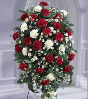 Crimson & White Standing Spray Flower Bouquet