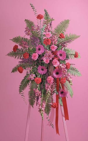 Fuschia and Red Standing Spray Flower Bouquet