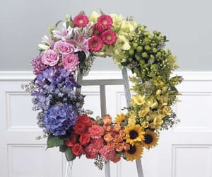 Multi-colored Wreath on easel Flower Bouquet