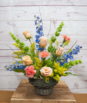 Peachy Pastures Basket Arrangement Flower Bouquet