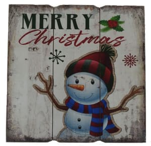 Merry Christmas Snowman Wall Sign  Flower Bouquet