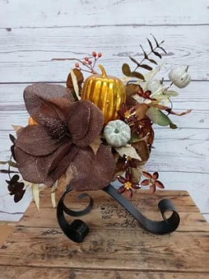 Fall Silk (Artificial) Arrangement on Metal Stand Flower Bouquet