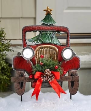 Solar Light Metal Truck Holiday Stake Flower Bouquet