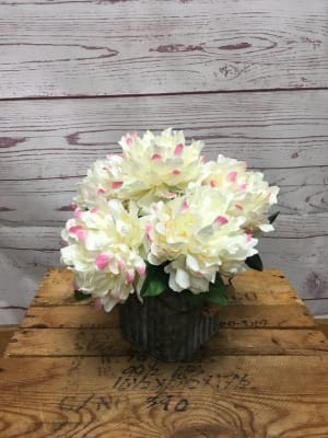 Rustic Silk (Artificial) Floral Arrangement In Tin Container Flower Bouquet