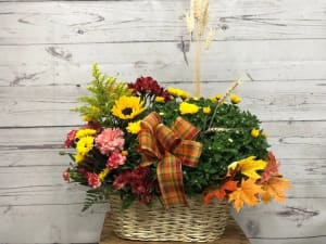 Fall Mum and Fresh Arrangement Combo Basket Flower Bouquet