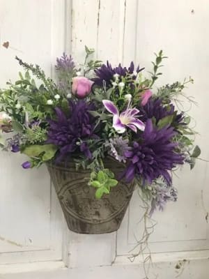 Purple Flower Garden Wall Pocket with Silk (Artificial) Flowers Flower Bouquet