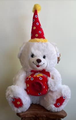 16" Happy Birthday Teddy Bear with Fan Flower Bouquet