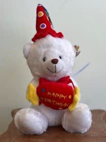 8" Bear Sings Happy Birthday, Lights in Cheeks Flower Bouquet