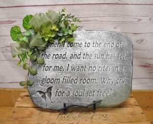 Hearts Forever Cardinal Memorial Stone on Stand Flower Bouquet