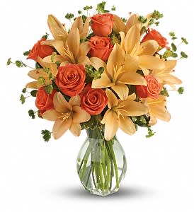 Fiery Lily and Rose Flower Bouquet