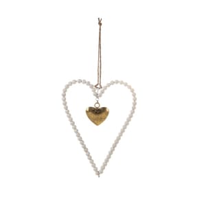 Oversized Wood Beaded Hanging Heart Ornament Flower Bouquet