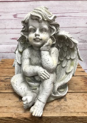 Large Sitting Cherub Flower Bouquet