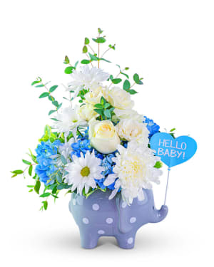 Little Elliot in Blue Flower Arrangement Little Elliot in Blue Flower Bouquet