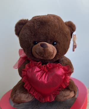 12" Mocha Teddy Bear Red Heart Flower Bouquet