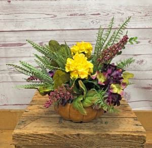 Pumpkin Planter With Silk (Artificial) Arrangement Flower Bouquet