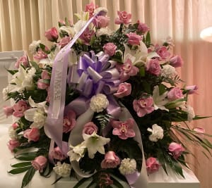 Beautiful Roses & Orchids Half Casket  Flower Bouquet