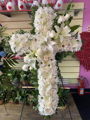 Peaceful Wishes Standing Cross Flower Bouquet