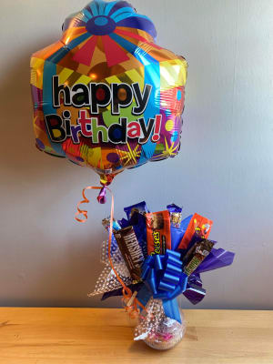 Candy Bouquet with Birthday Balloon Flower Bouquet