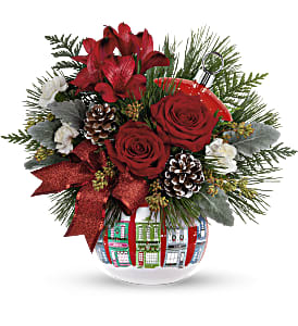 Teleflora's Festive Holiday Houses Bouquet Flower Bouquet