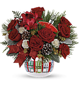 Teleflora's Festive Holiday Houses Bouquet Flower Bouquet