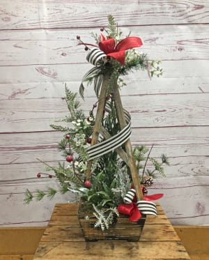 Silk (Artificial) Christmas in a Wood Frame Flower Bouquet