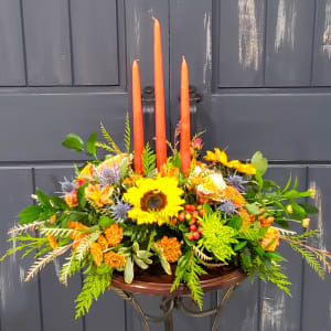 Amber Glow 3 Candle Centerpiece Flower Bouquet