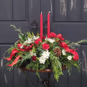 Christmas Bountiful Oblong Centerpiece with candles Flower Bouquet